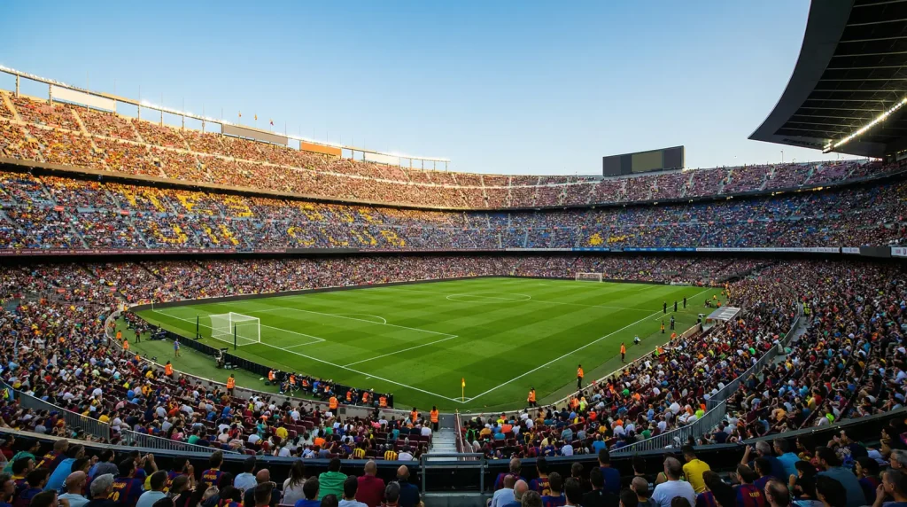 Fotballstadion med tribuner og gressmatte klar for VM 2026